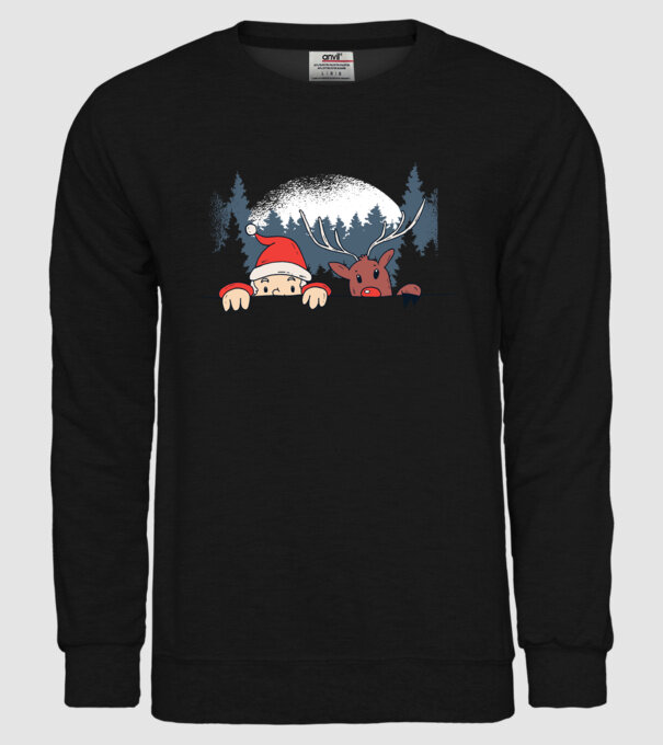 Moș Crăciun și Rudolf trag cu ochiul model negru pe tricou
