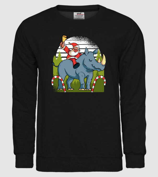 Moș Crăciun pe Rinocer model negru pe tricou