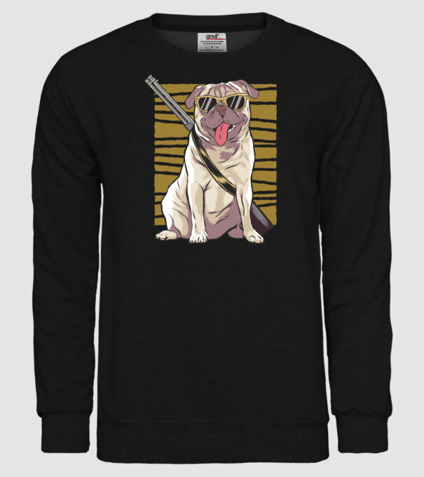 Mops cu pușcă tricou amuzant cu câine model negru pe tricou