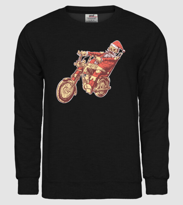Moș Crăciun Motociclist model negru pe tricou