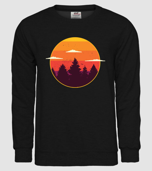 Apus de soare în pădure model negru pe tricou