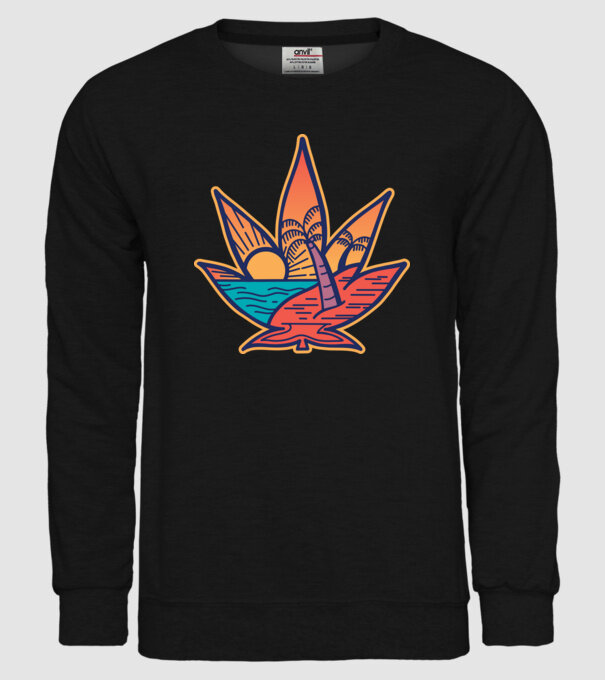 Apus de soare Frunză de marijuana model negru pe tricou
