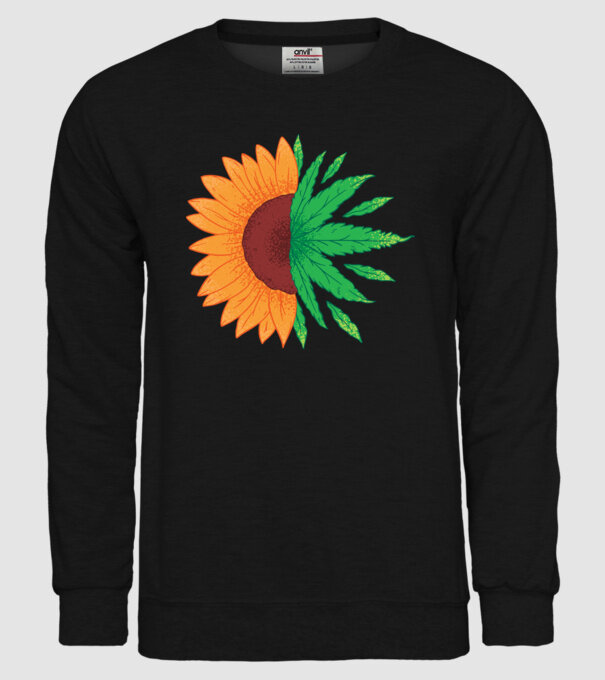 Floarea-soarelui Cannabis model negru pe tricou