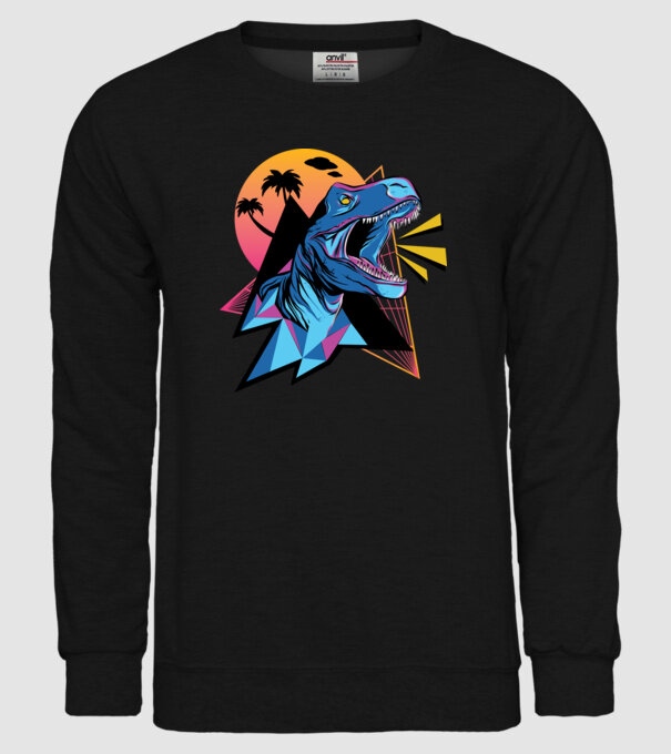Tricou Neon dinozaur retro model negru pe tricou