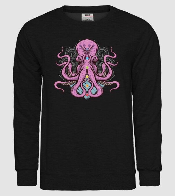 Yoga Octopus model negru pe tricou