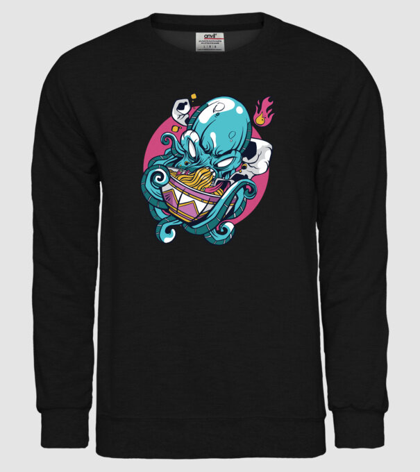 Octopus Ramen model negru pe tricou