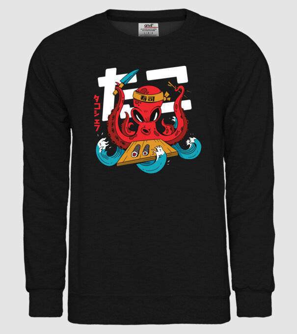 Octopus Sushi model negru pe tricou