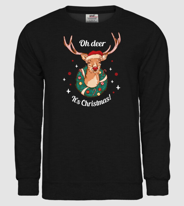 Oh deer, Christmas is here model negru pe tricou
