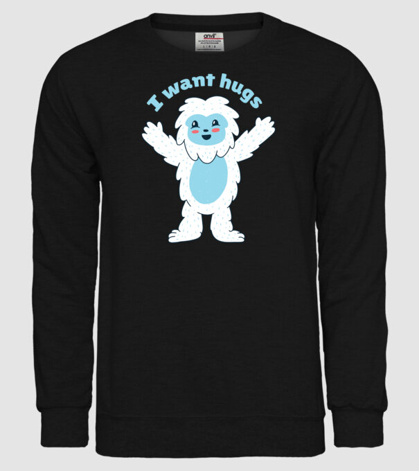 Vreau o îmbrățișare Yeti drăguț model negru pe tricou