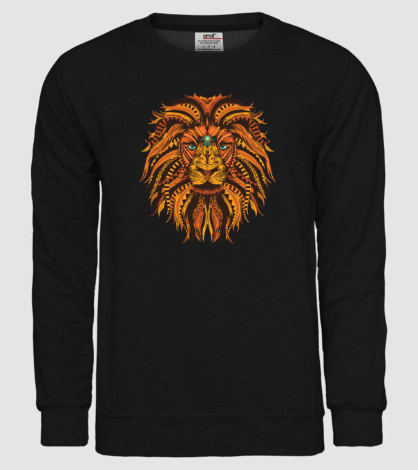 Mandala cap de leu model negru pe tricou