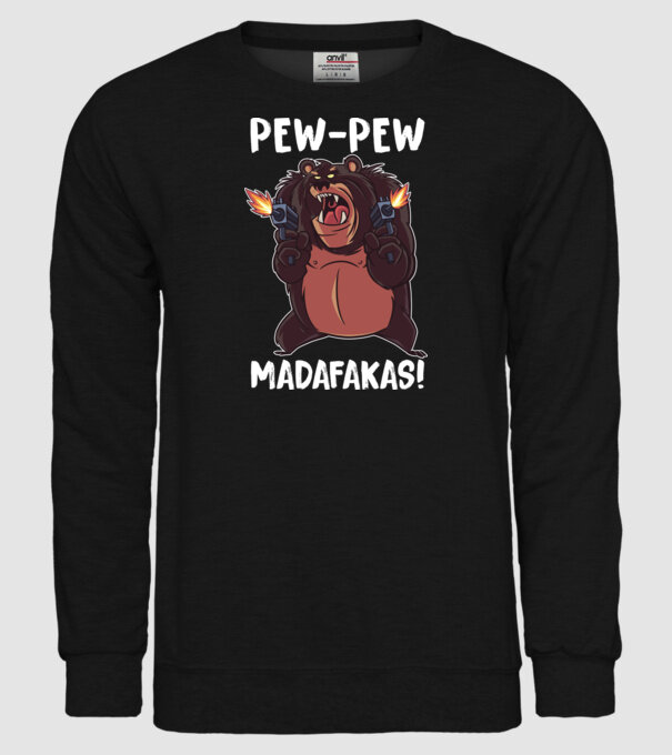 Pew Pew Pew Madafakas Urs model negru pe tricou