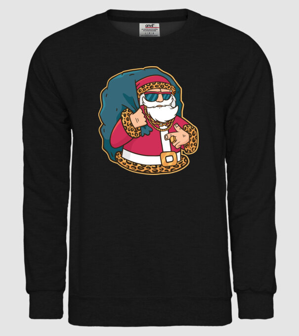 Moș Crăciun Pimp model negru pe tricou