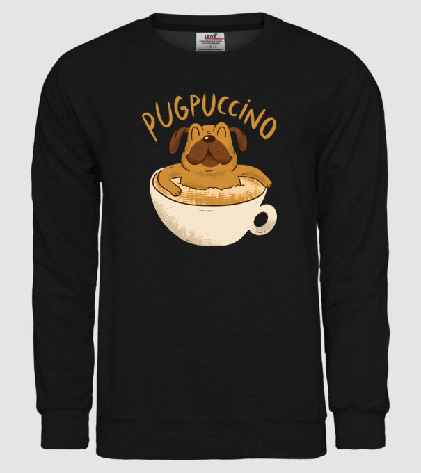 Pugpuccino Capuccino cu Mops model negru pe tricou