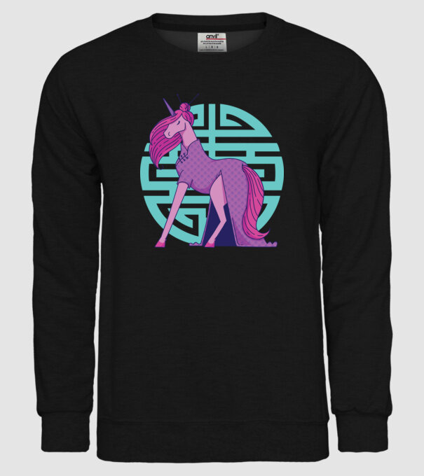Qipao unicorn model negru pe tricou