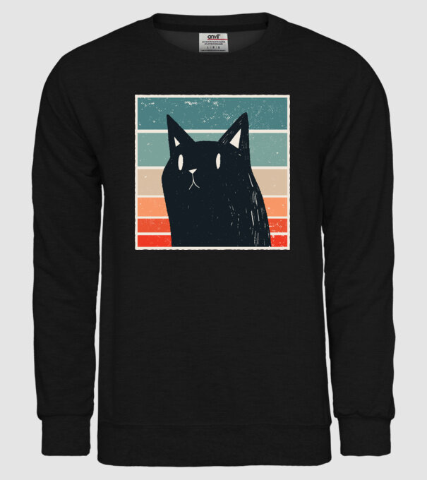 Pisică retro model negru pe tricou
