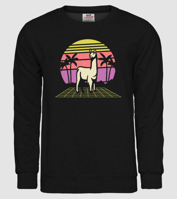 Lama Retro model negru pe tricou