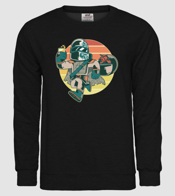Războinic Mandalorian Retro model negru pe tricou