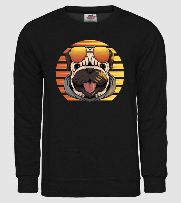 Retro mops model negru pe tricou