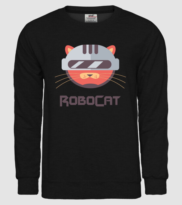 Robocat model negru pe tricou