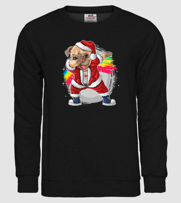 Santa Mops Moș Crăciun model negru pe tricou