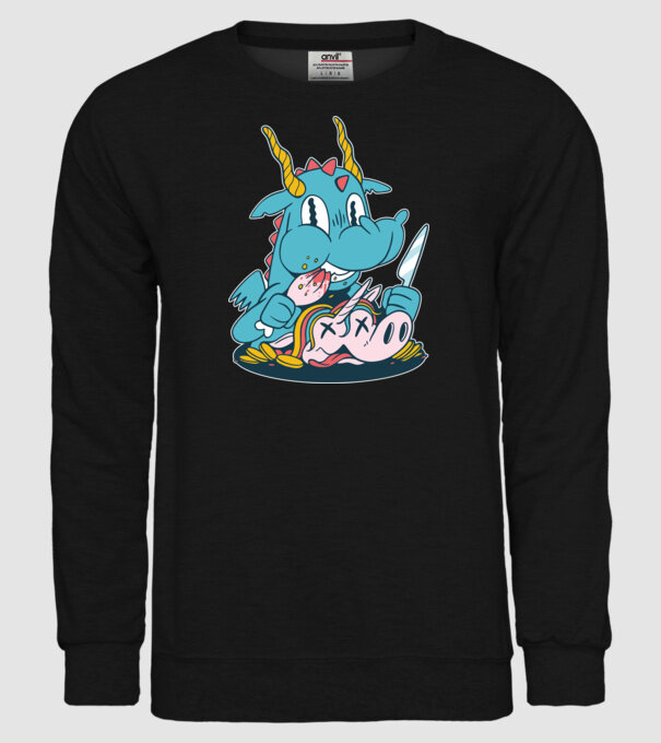 Dragonul a mâncat unicornul model negru pe tricou