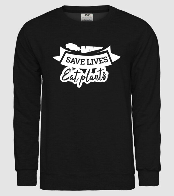 Save lives eat plants model negru pe tricou