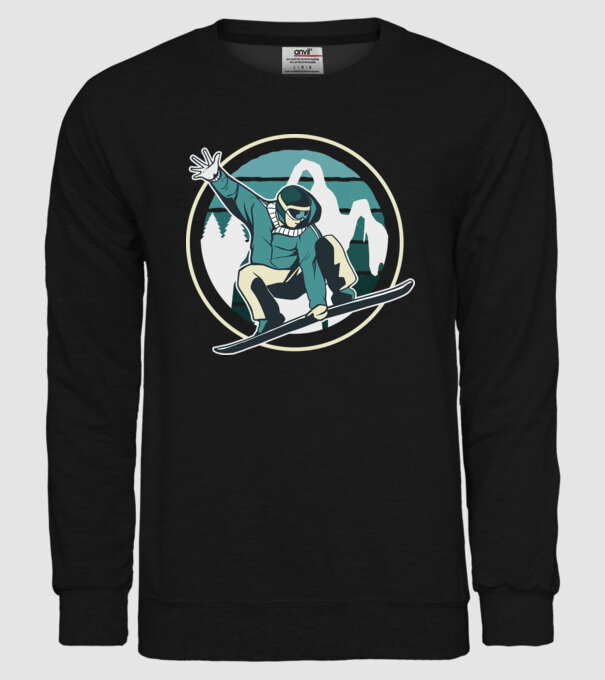 Săritură Snowboard model negru pe tricou