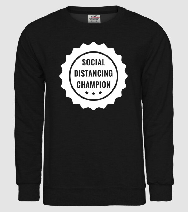 Social distancing champion model negru pe tricou