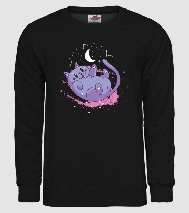 Space Cat - pisică drăguță în spațiu model negru pe tricou