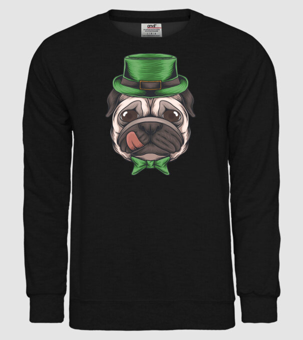 Mops Sfântul Patrick model negru pe tricou