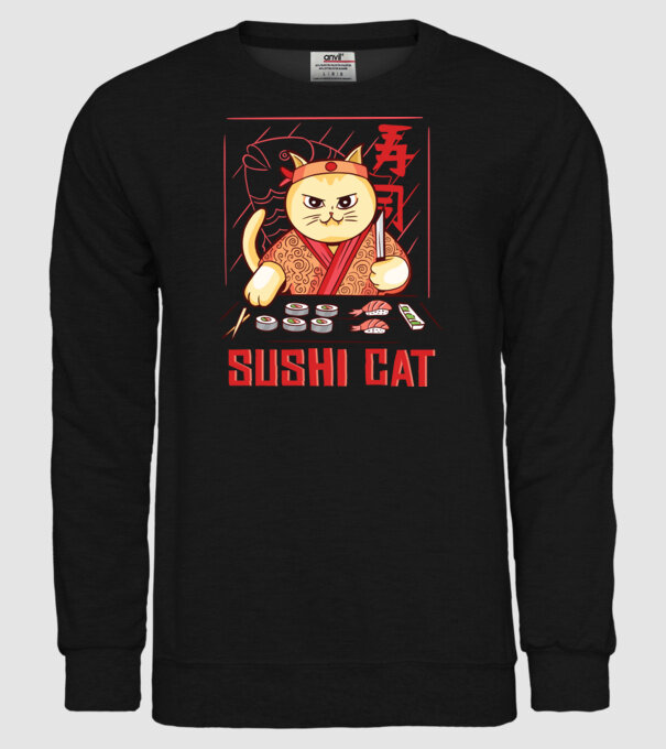 Pisică Sushi model negru pe tricou