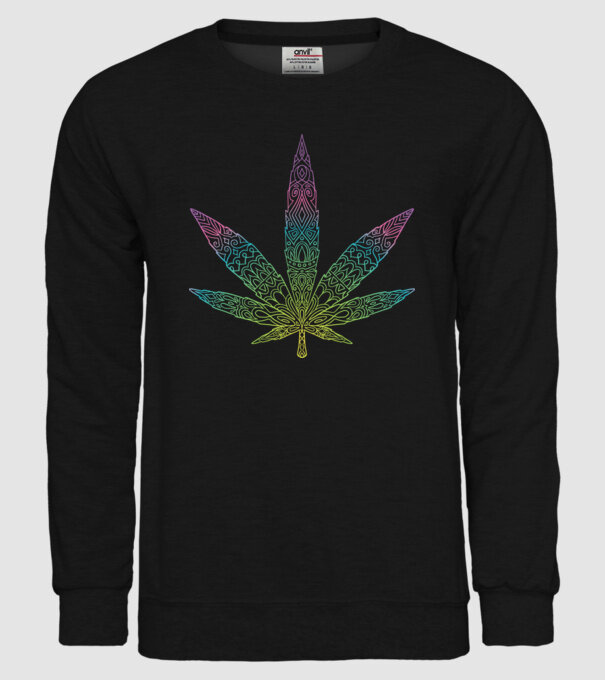 Frunză colorată de marijuana model negru pe tricou