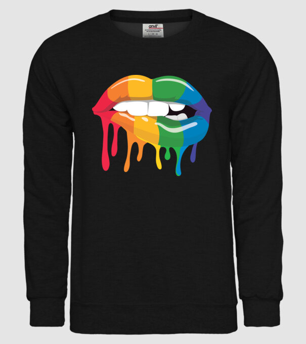 Gură curcubeu model negru pe tricou