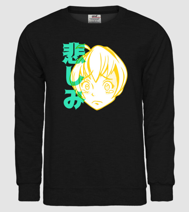 fată tristă Anime model negru pe tricou