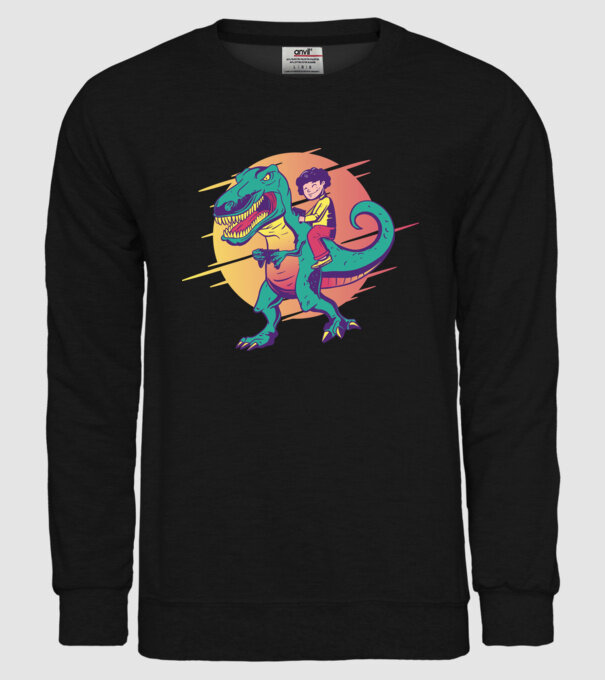 T-rex Gamer dinozaur model negru pe tricou
