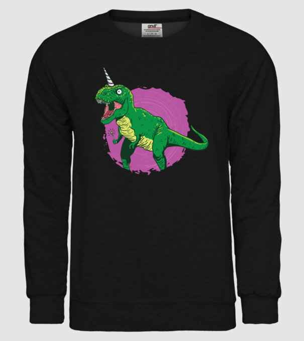 T-rex unicorn model negru pe tricou