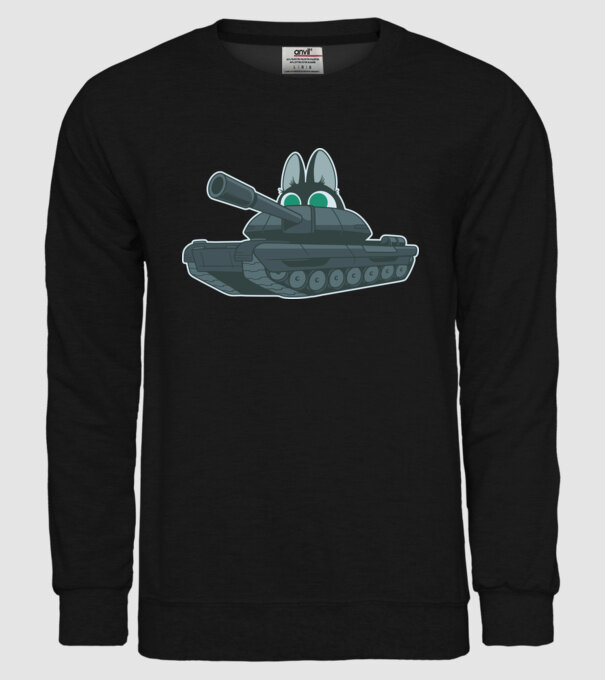 Pisică cu tanc model negru pe tricou