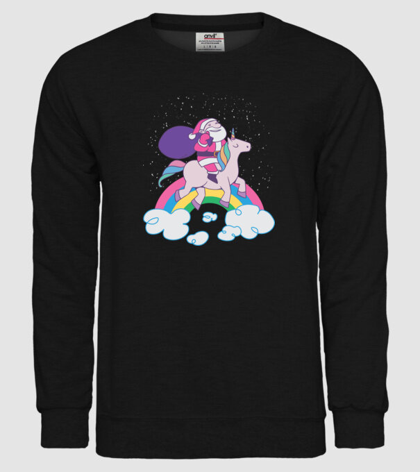 Moș Crăciun Unicorn model negru pe tricou