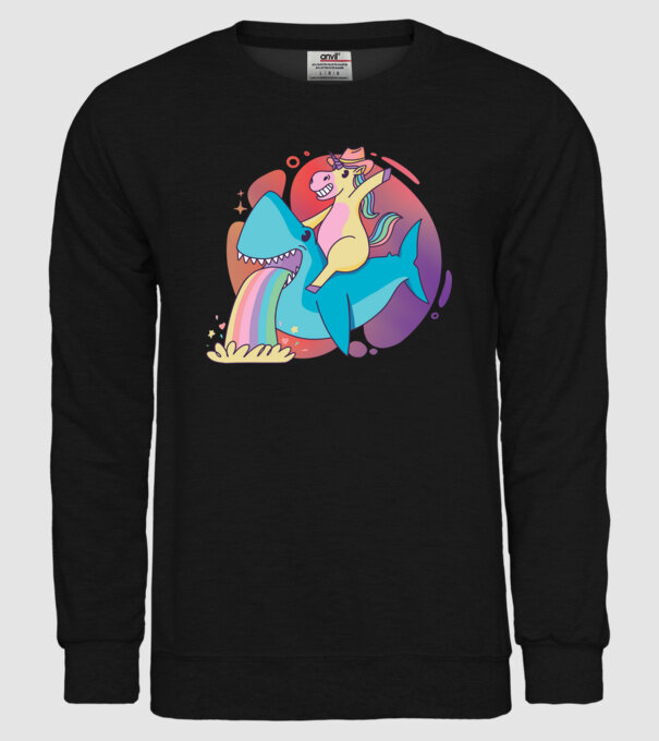 Unicorn pe rechin model negru pe tricou