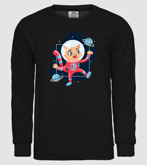 Pisică Astronaut model negru pe tricou
