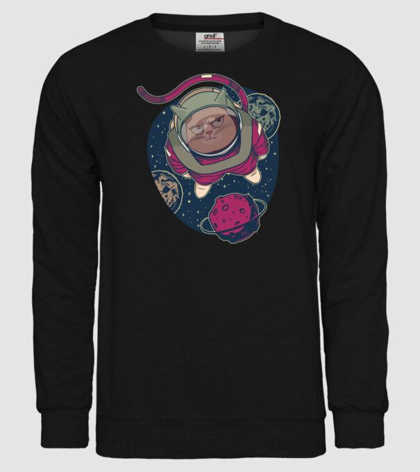 Pisică Astronaut model negru pe tricou