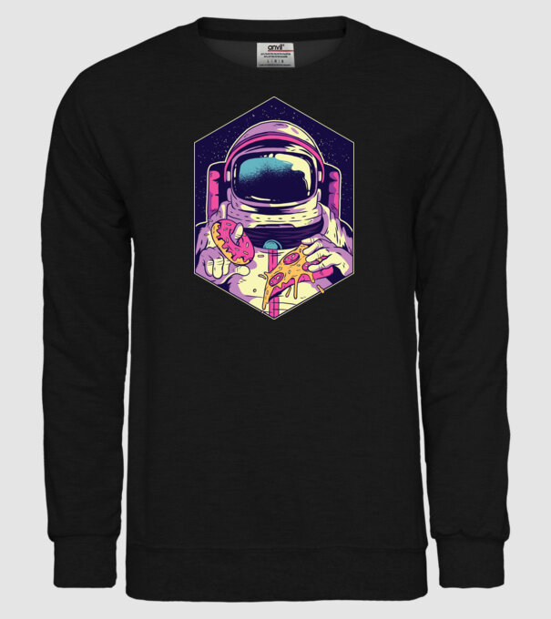 Astronaut Gogoașă și Pizza model negru pe tricou