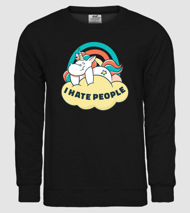 Urăsc oamenii Unicorn model negru pe tricou