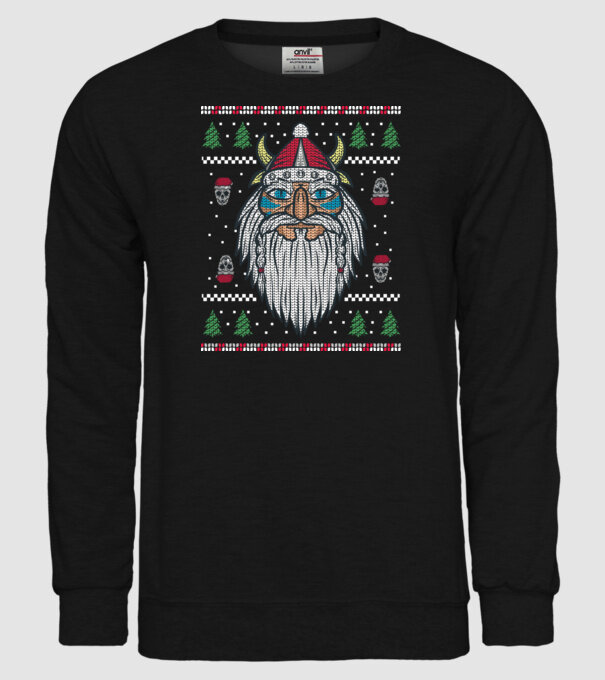 Moș Crăciun viking Pulover urât model negru pe tricou