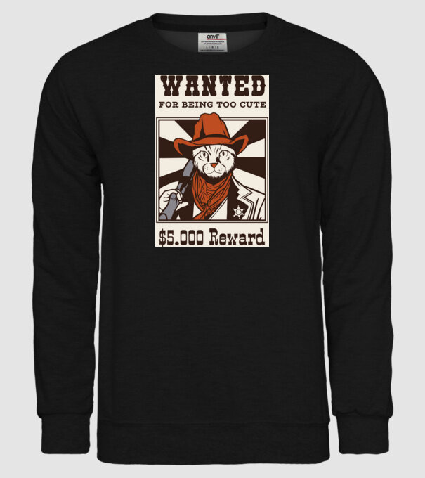 Wanted for being too cute Cowboy cu pisică model negru pe tricou