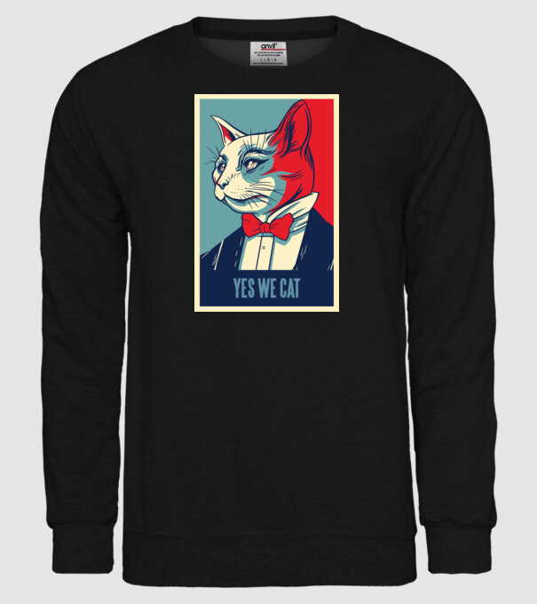 Yes We Cat poster cu pisică model negru pe tricou