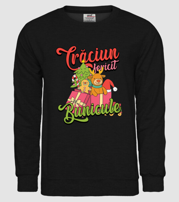 CRĂCIUN FERICIT BUNICULE model negru pe tricou