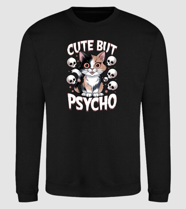 Cute, but Psycho pisică Negru model negru pe tricou