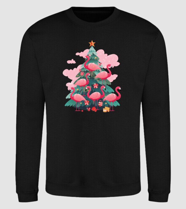 flamingo pom de Crăciun model negru pe tricou