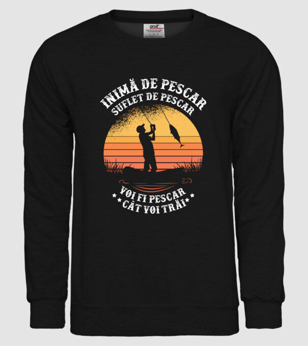 inimă de pescar, suflet de pescar, voi fi pescar cât voi trăi model negru pe tricou